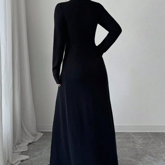 Black Elegant Casual Women's Long Length Slim Fit Knit Cardigan - Picture 2 of 7